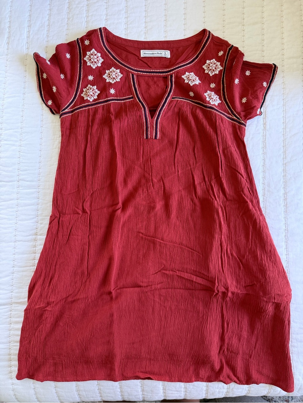 Abercrombie & Fitch Rust Embroidered Short-Sleeve Dress